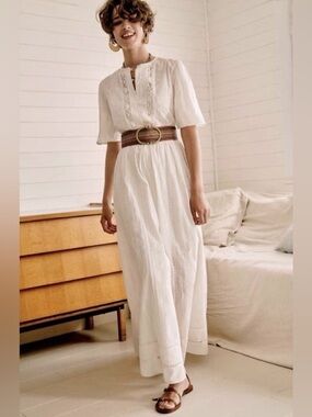 Sezane Maitena Dress White Embroidered Maxi Size 4 36